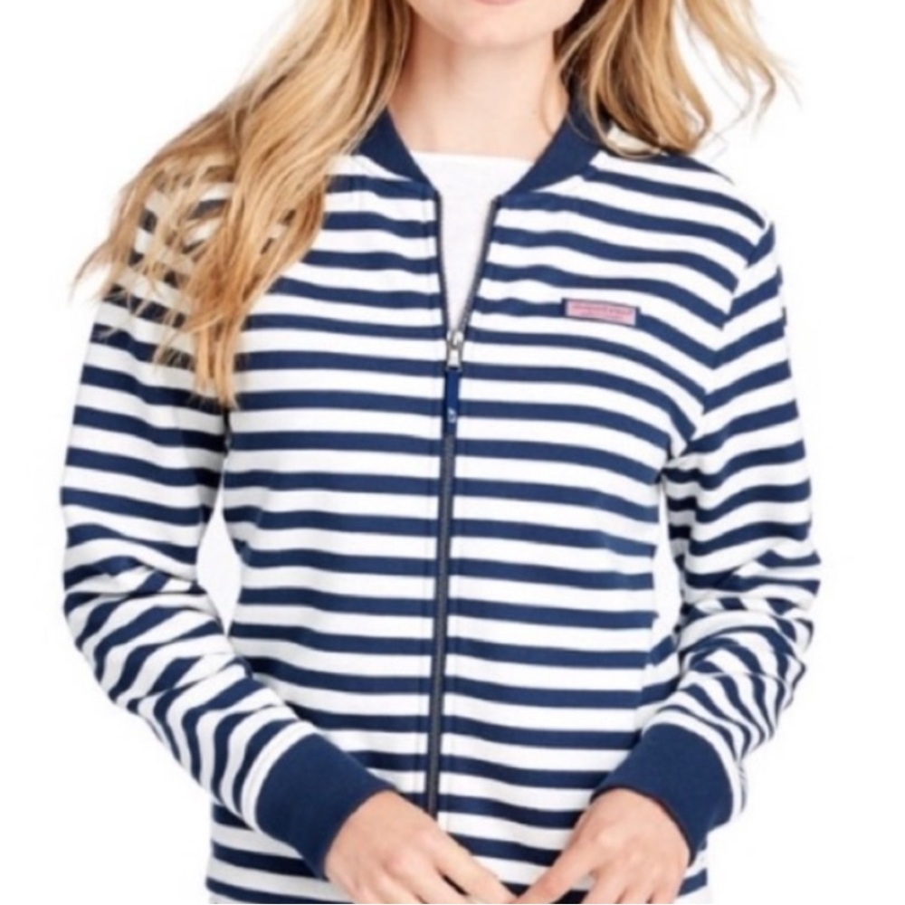 Vineyard Vines - Women's Navy and White Striped Bomber Jacket - size XXS